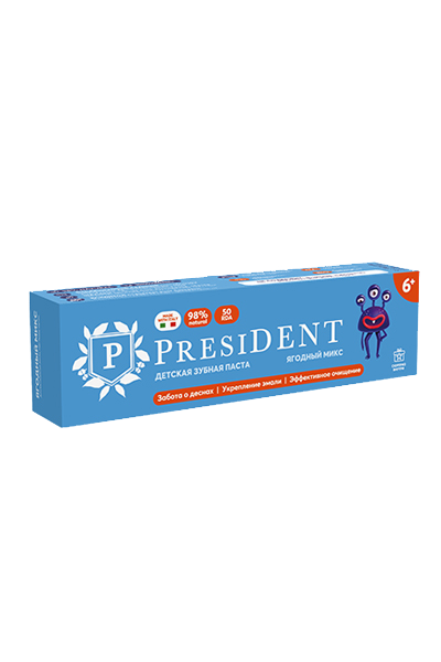 зубная паста детская PRESIDENT 6+ Ягодный микс(50 RDA) 50 г